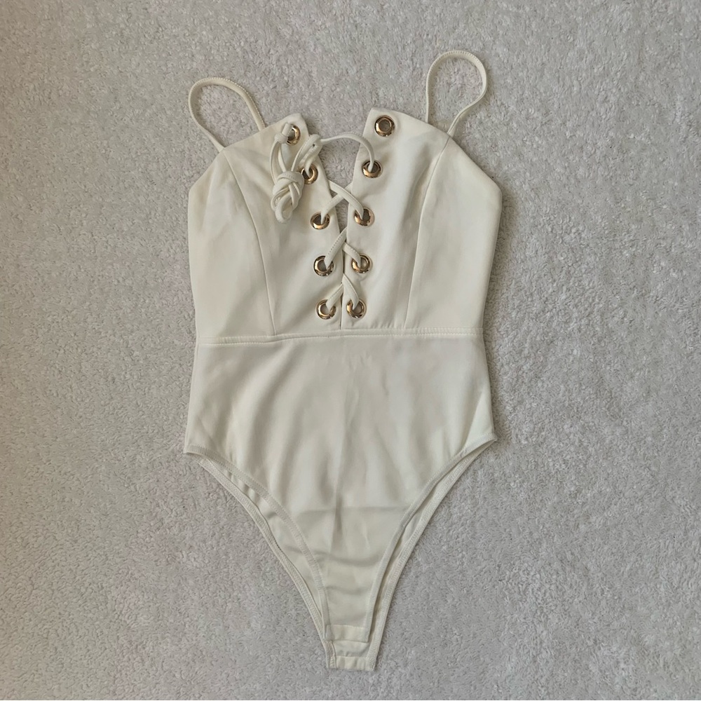 White Lace Up Bodysuit